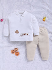 Top & Bottom for Boys - Cream Train Graphic Polo