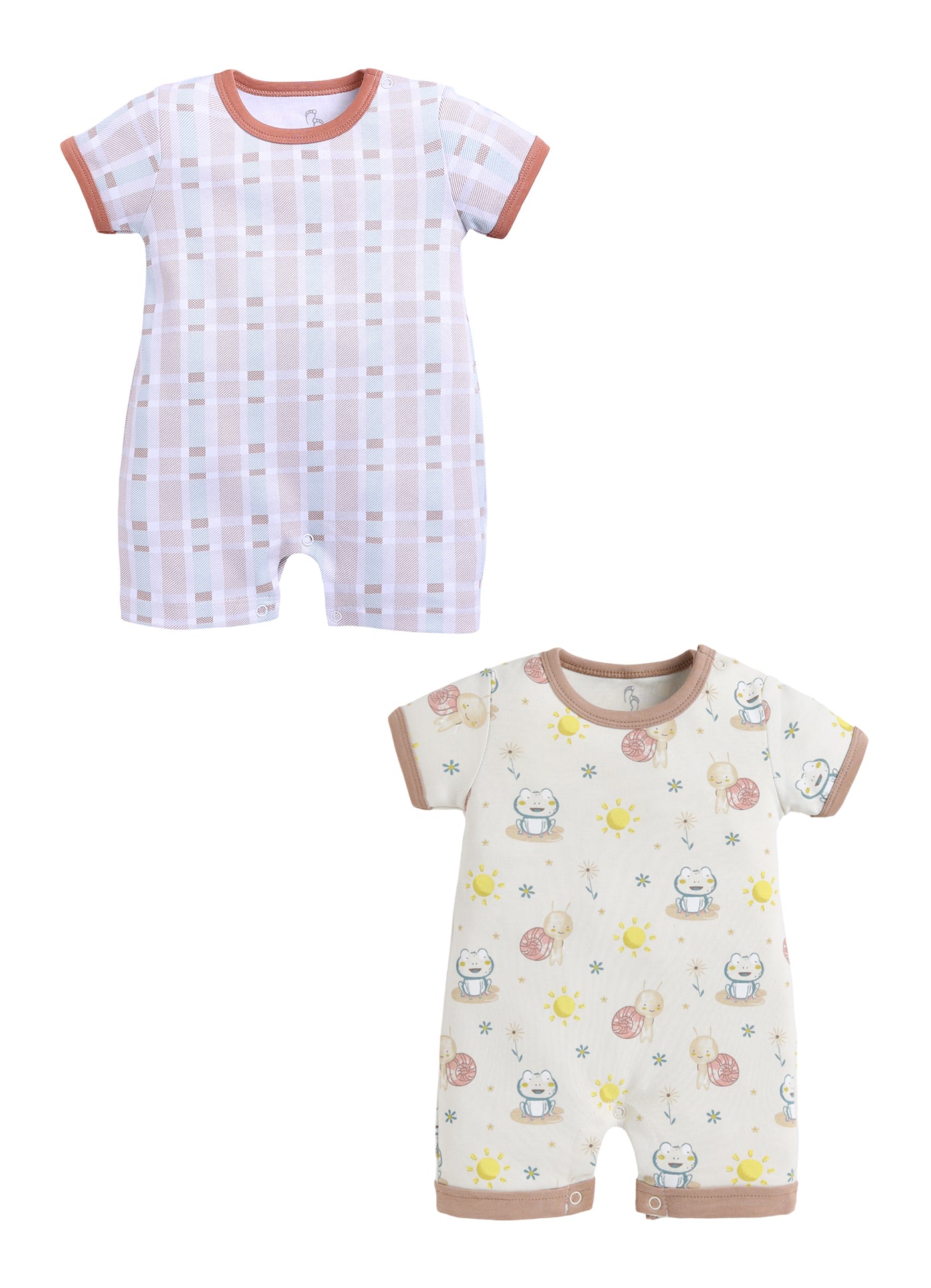 Half Sleeve Romper for Boys - Beige & Tan