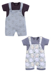Half Sleeve Dungaree for Boys - Slate Grey & Light Green