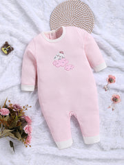 Full Sleeve Romper for Girls – Pink Waffle Knit