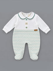 Classic Houndstooth Collared Footed Full Sleeve Romper for Boys - White & Beige