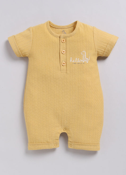Baby Boy Short Sleeve Romper with Hello Giraffe Design-Yellow