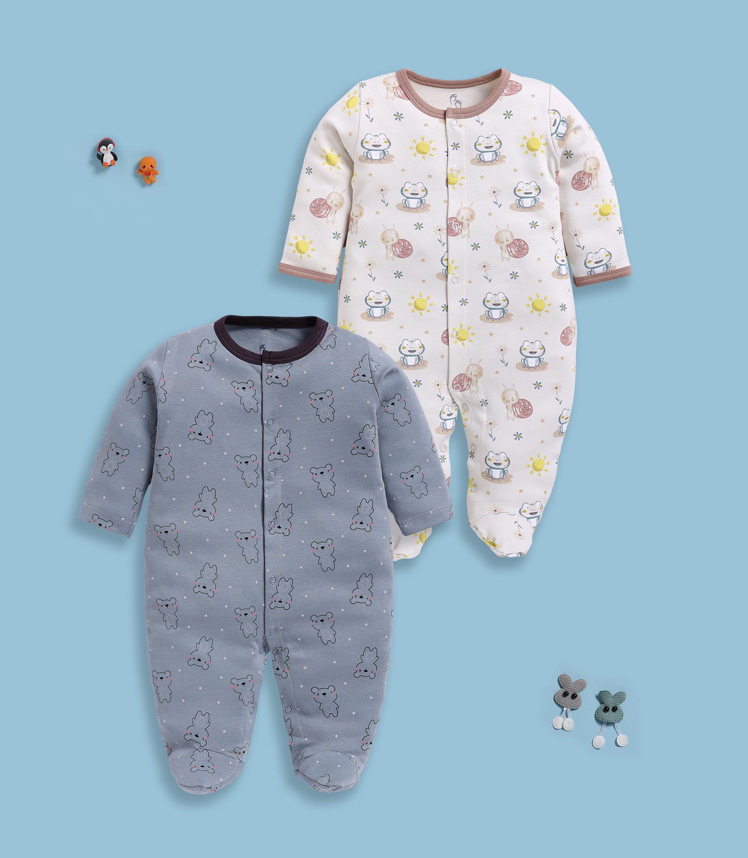 Full Sleeve Romper - Slate Grey & Beige
