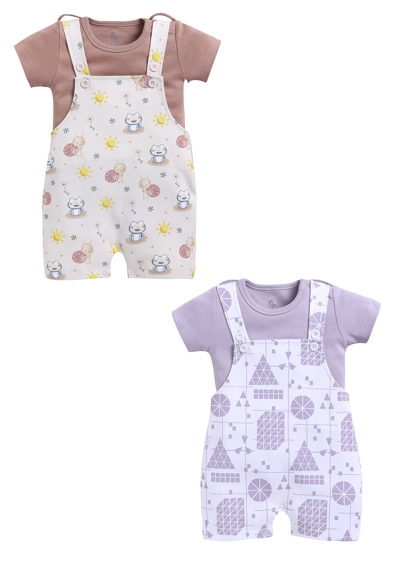 Half Sleeve Dungaree for Boys - Beige & Off-White