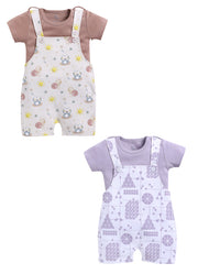 Half Sleeve Dungaree for Boys - Beige & Off-White