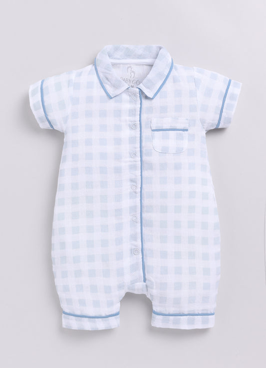 Baby Boy Checked Half Sleeves Romper-GREY