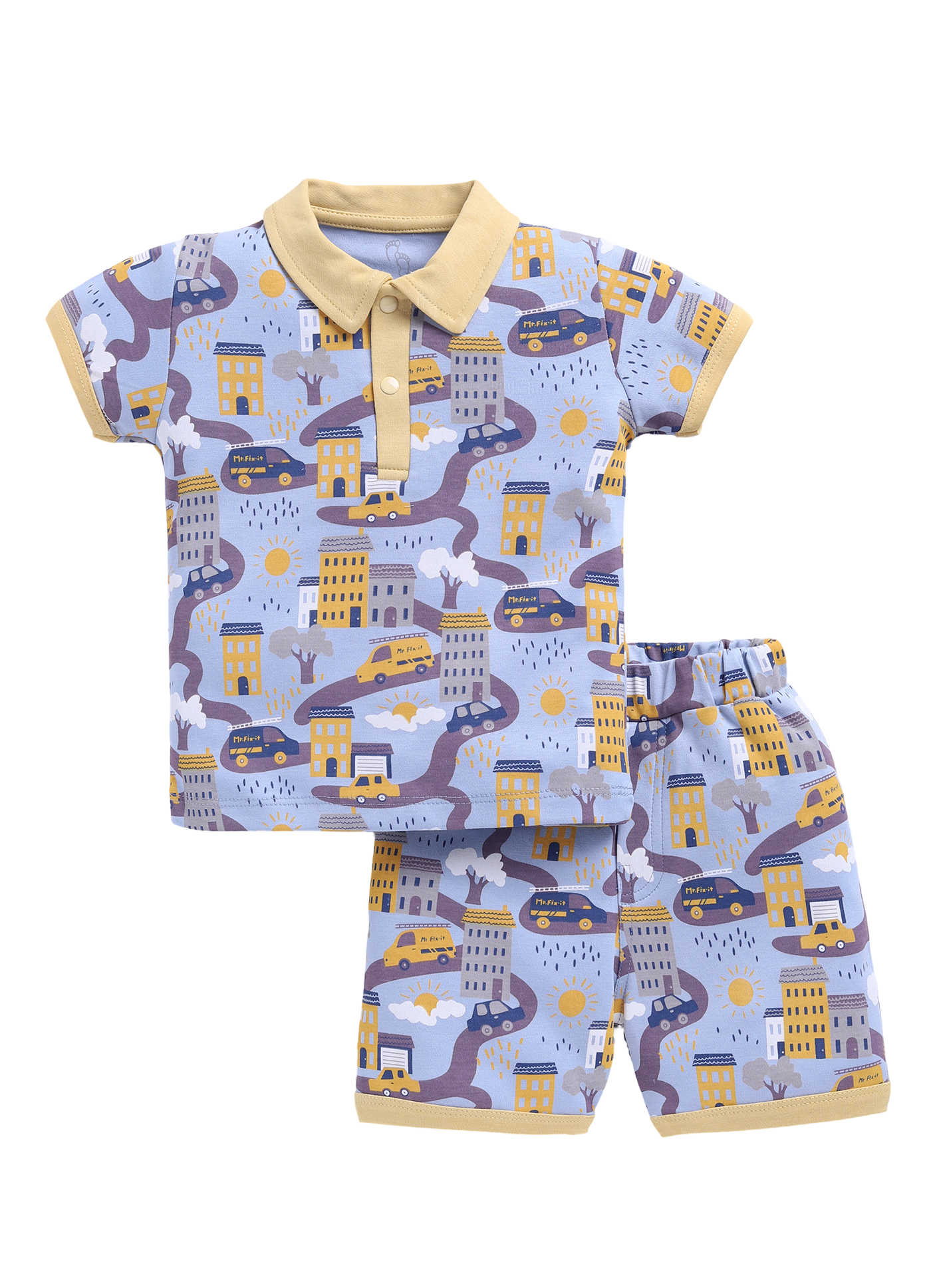 Half Sleeve Top & Bottom for Boys - Yellow
