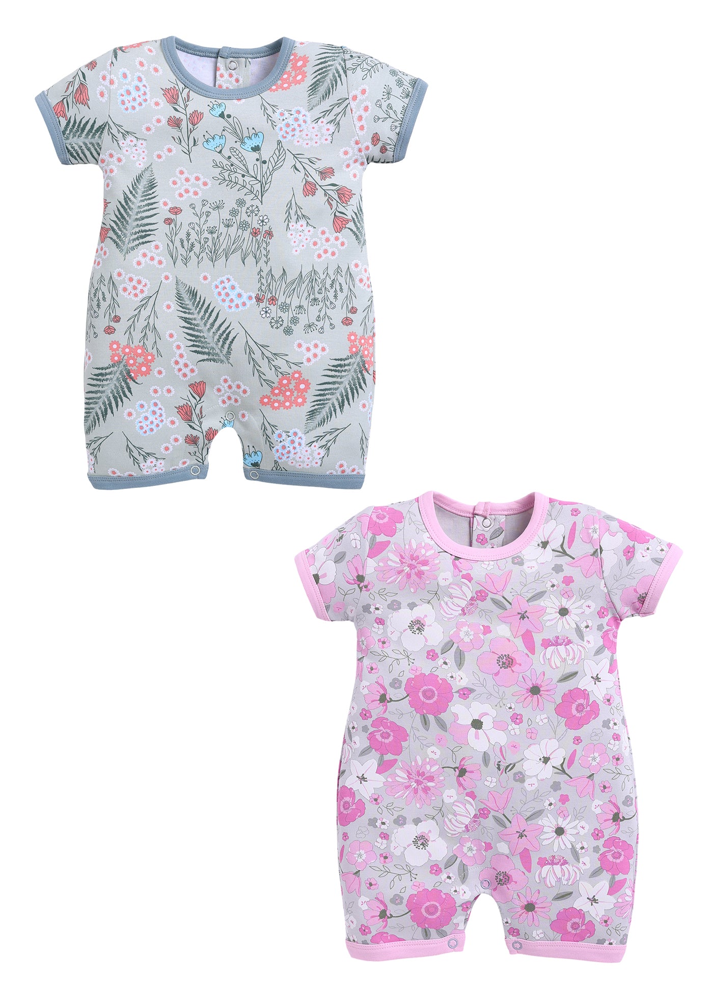 Half Sleeve Romper for Girls - Pink & Sage