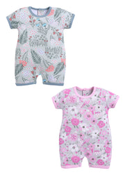 Half Sleeve Romper for Girls - Pink & Sage