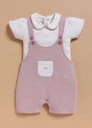 Half Sleeve Dungaree for Girls - Mauve Butterfly Pocket