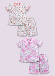 Half-Sleeve Top & Bottom For Girls - Teal & Pink