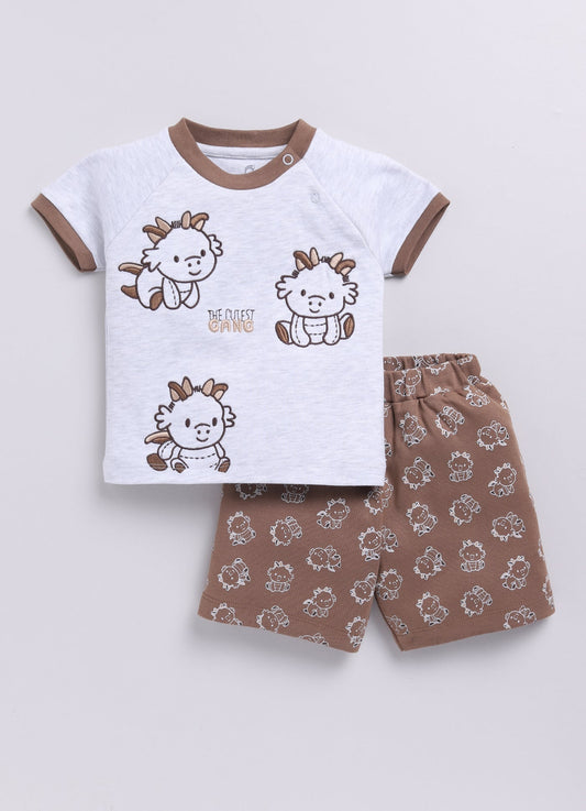 Little Dragon Baby Boy Half T Shirt & Short Set-Brown