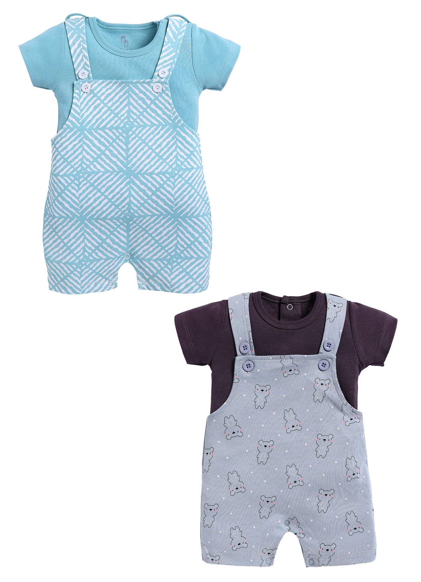 Half Sleeve Dungaree for Boys - Slate Grey & Sea Green