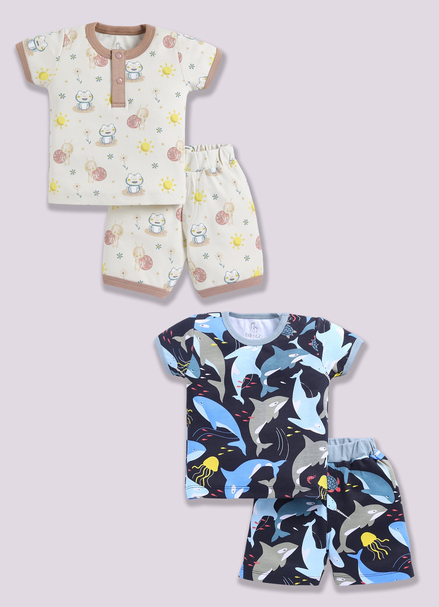 Half Sleeve Top & Bottom for Boys - Beige & Navy