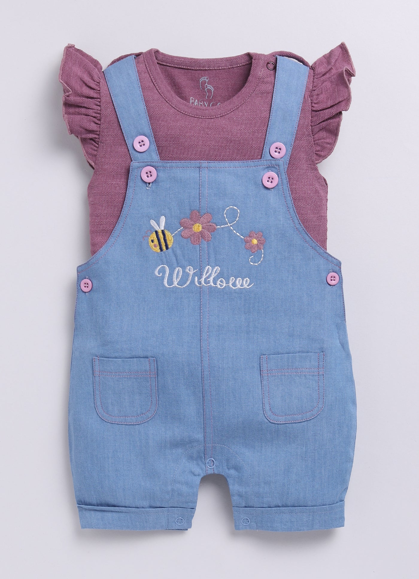 Baby Girl Willove Flutter Sleeve Dungaree-Light Blue Denim