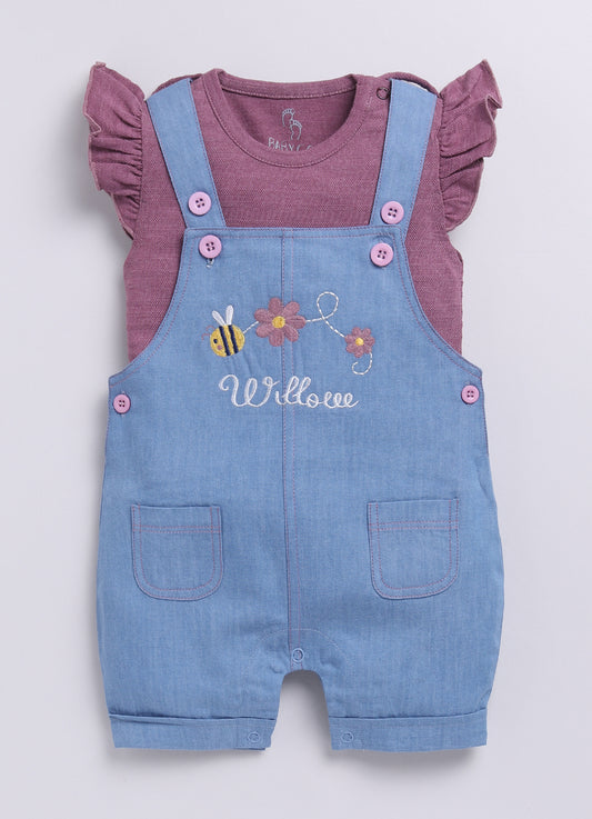 Baby Girl Willove Flutter Sleeve Dungaree-Light Blue Denim