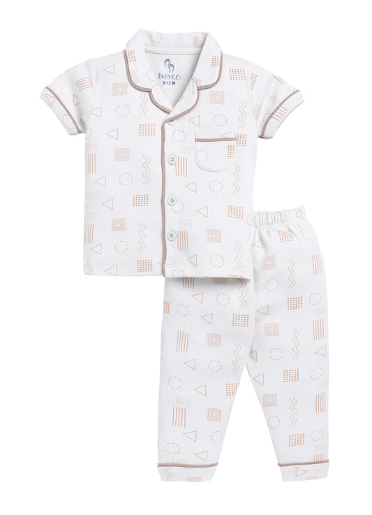 Baby Boy Cute & Comfy Half Sleeves Night Suit-OFF WHITE