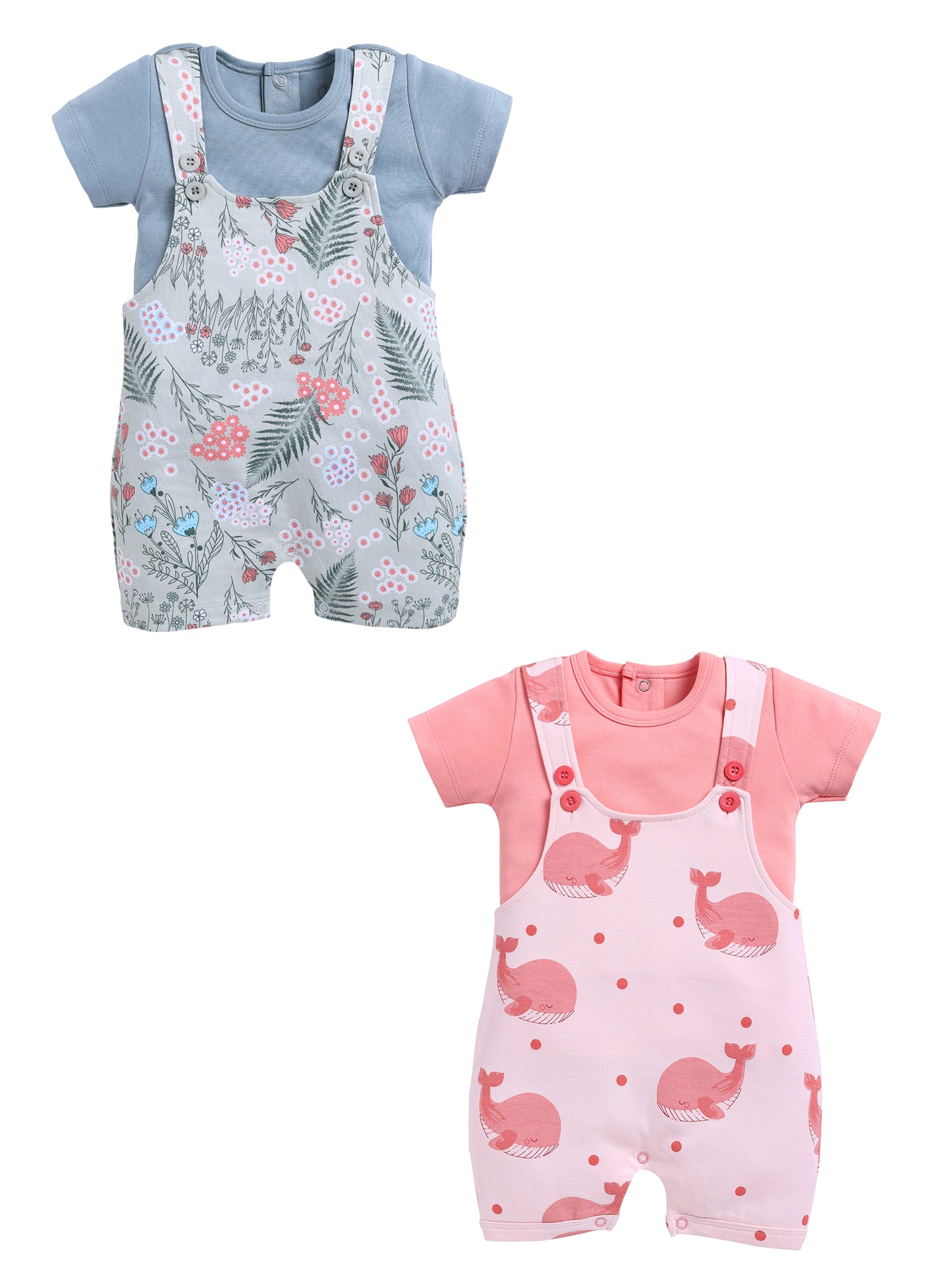 Half Sleeve Dungaree for Girls - Salmon & Sage