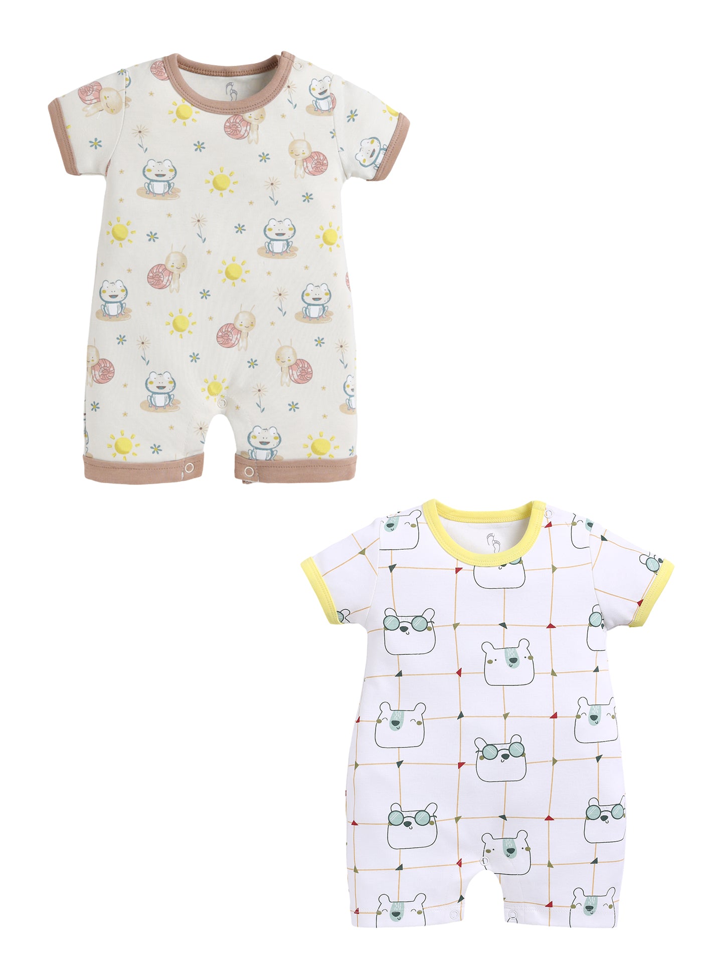 Half Sleeve Romper for Boys - Beige & Green