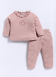 Full-Sleeve Top & Bottom For Girls - Mauve I Love Mummy
