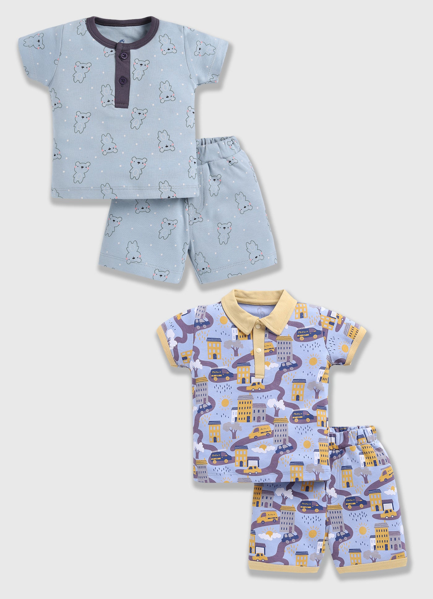 Half Sleeve Top & Bottom for Boys - Slate Grey & Yellow
