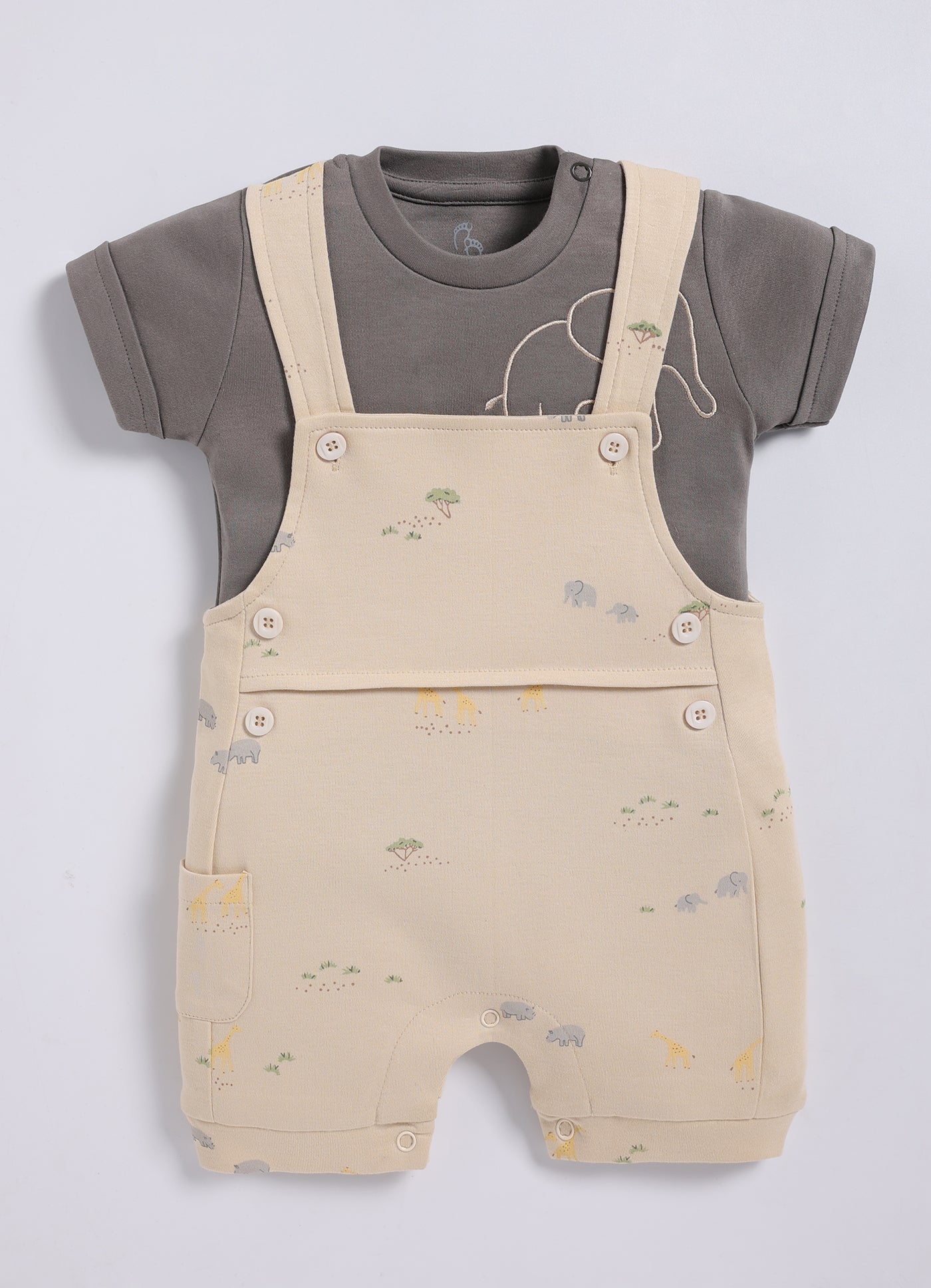 Half Sleeve Dungaree for Boys - Beige Saharan Wildlife