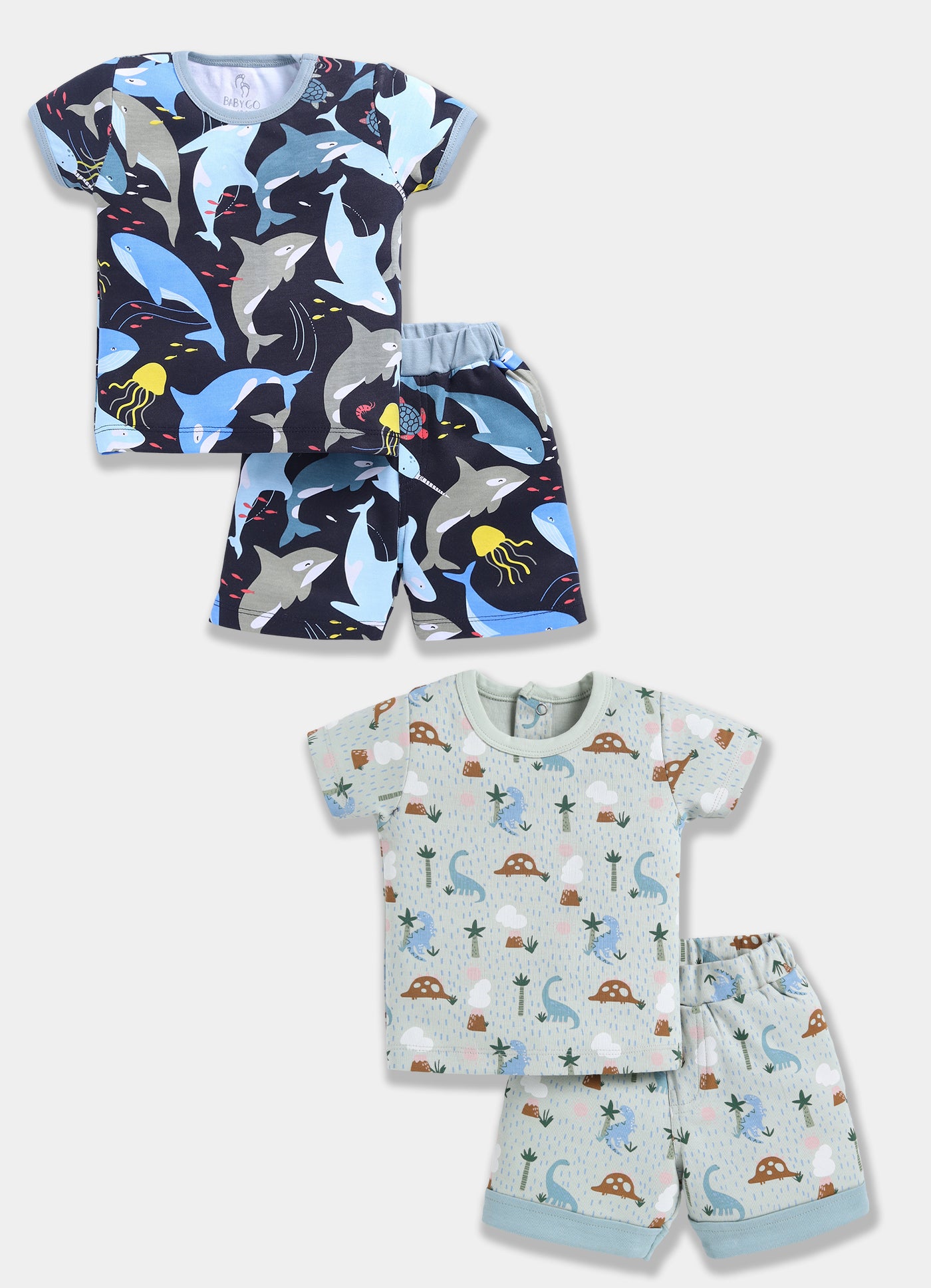 Half Sleeve Top & Bottom for Boys - Pista Green & Navy