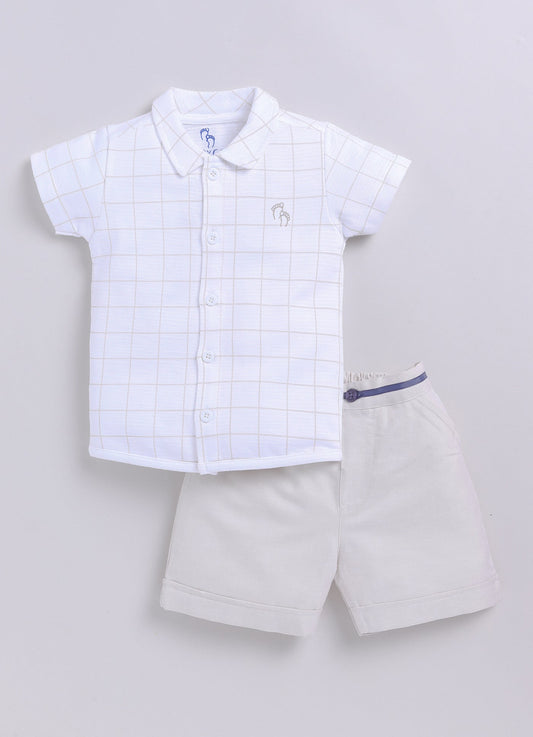 Baby Boy Checked T Shirt & Short-BEIGE