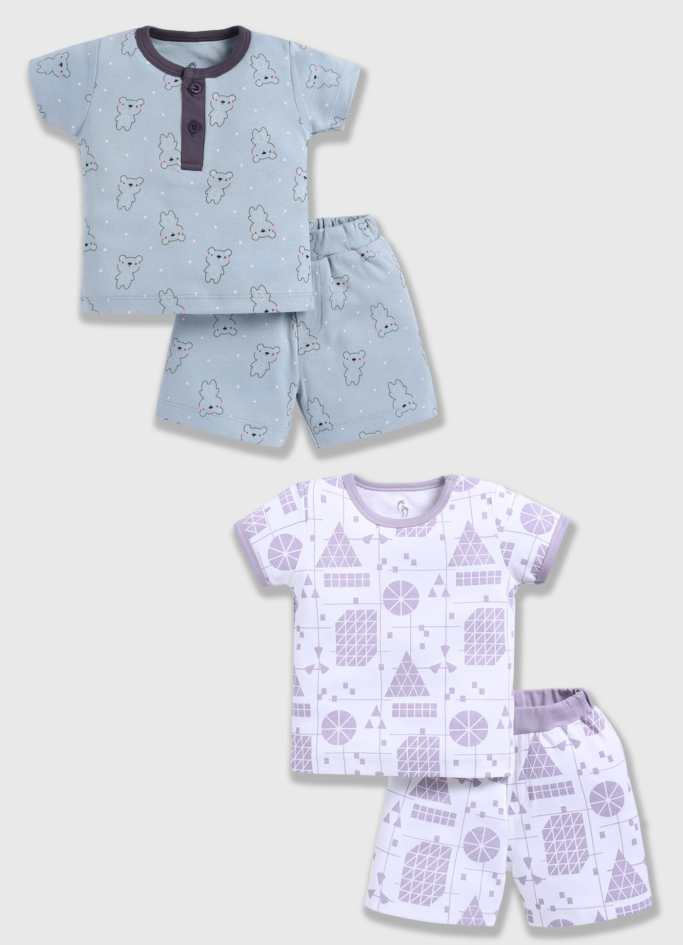 Half Sleeve Top & Bottom for Boys - Slate Grey & OffWhite
