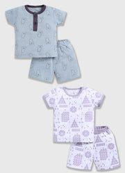 Half Sleeve Top & Bottom for Boys - Slate Grey & OffWhite