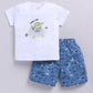 Baby Boy Happy Crocodile Printed Half T Shirt & Short Playdate Outfit-Sky