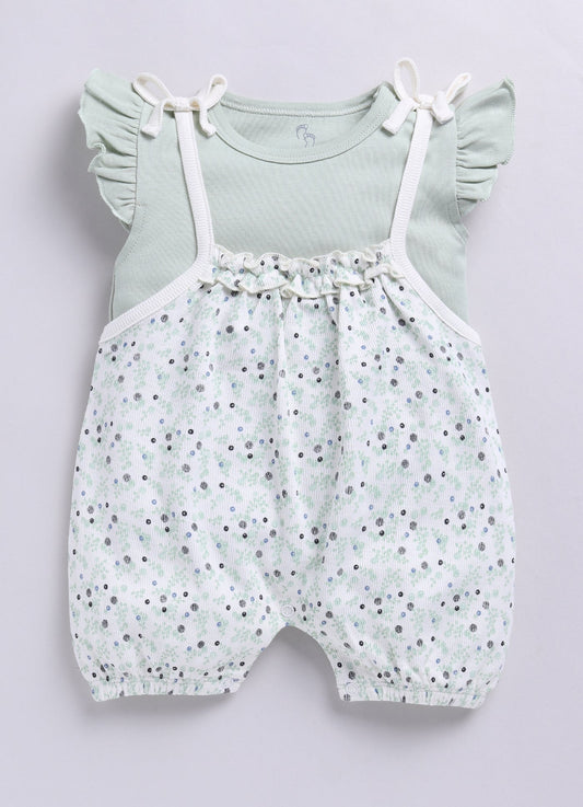 Baby Girl Light Green Floral Romper with Bows-PISTA GREEN