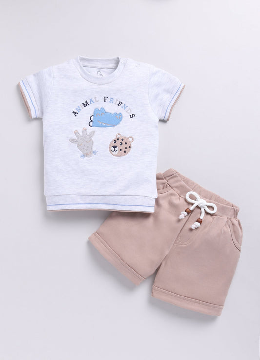 Animal Friends Baby Boy Half T Shirt & Short Summer Set-Melange