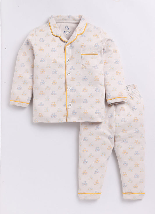Playful Printed Baby Boy Night Suit-BEIGE