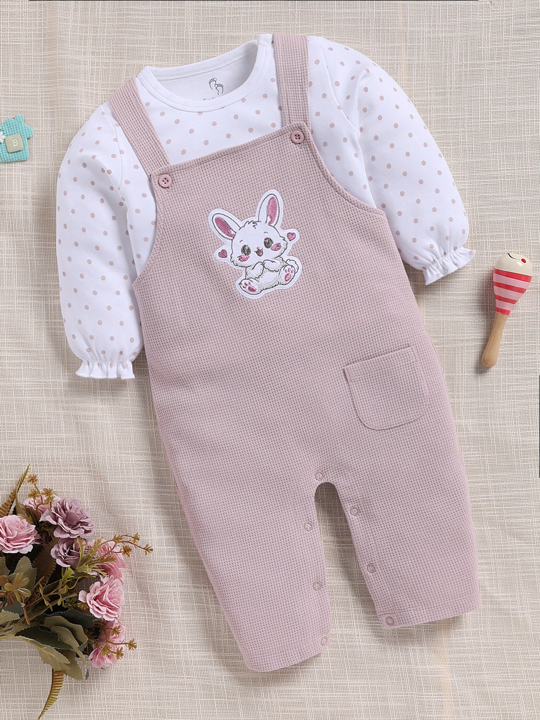 Dungaree - Dusty Lavender Bunny Waffle Knit