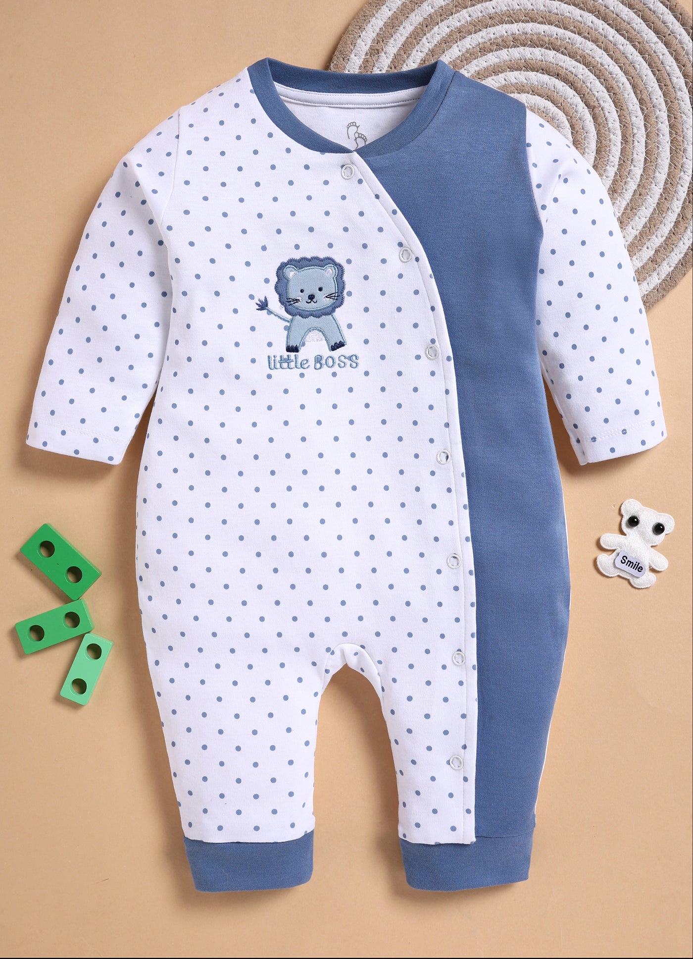 Full Sleeve Romper for Boys - Blue Little Boss
