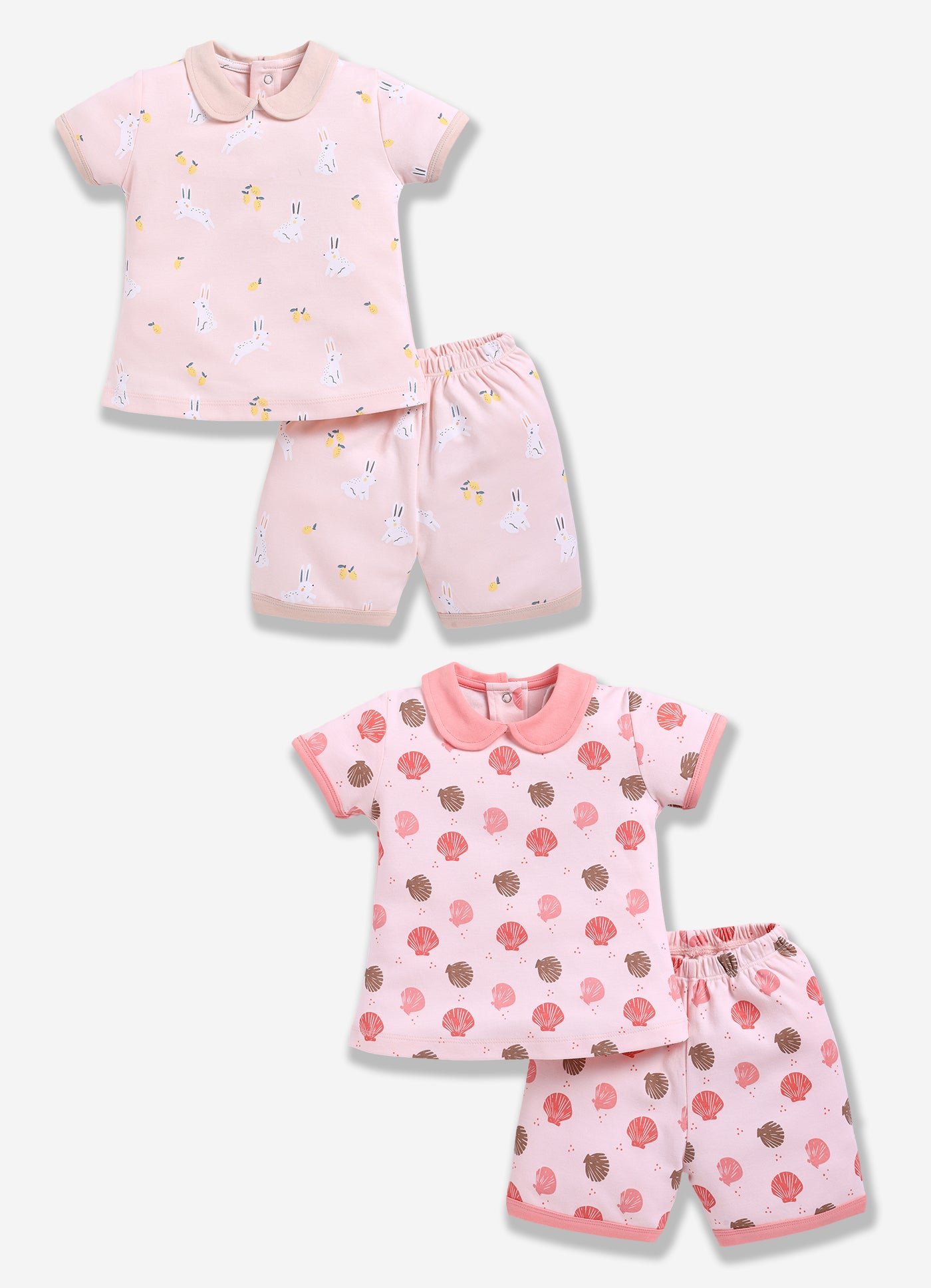 Half-Sleeve Top & Bottom For Girls - Rose & Coral
