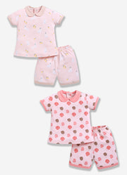 Half-Sleeve Top & Bottom For Girls - Rose & Coral