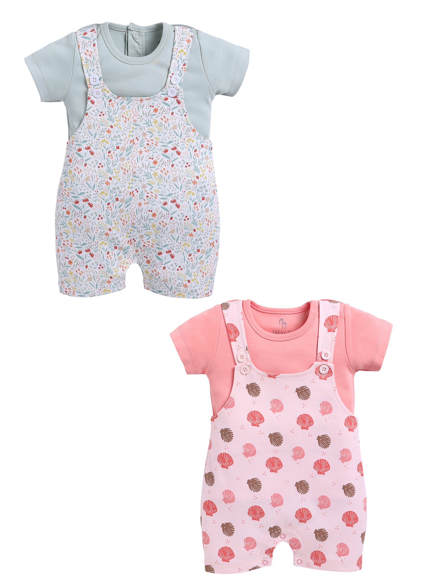 Half Sleeve Dungaree for Girls - Mint & Coral
