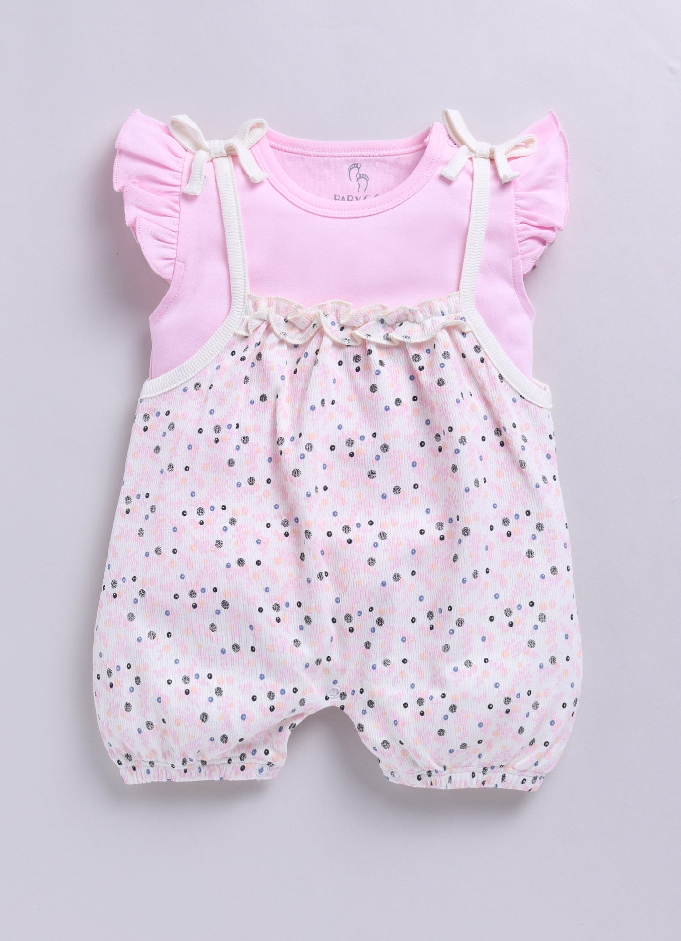 Baby Girl Light Green Floral Romper with Bows-PINK
