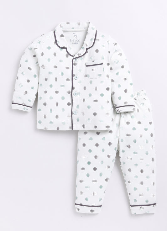 Baby Boy Comfy Printed Night Suit-WHITE