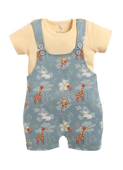 Half Sleeve Dungaree for Girls - Olive