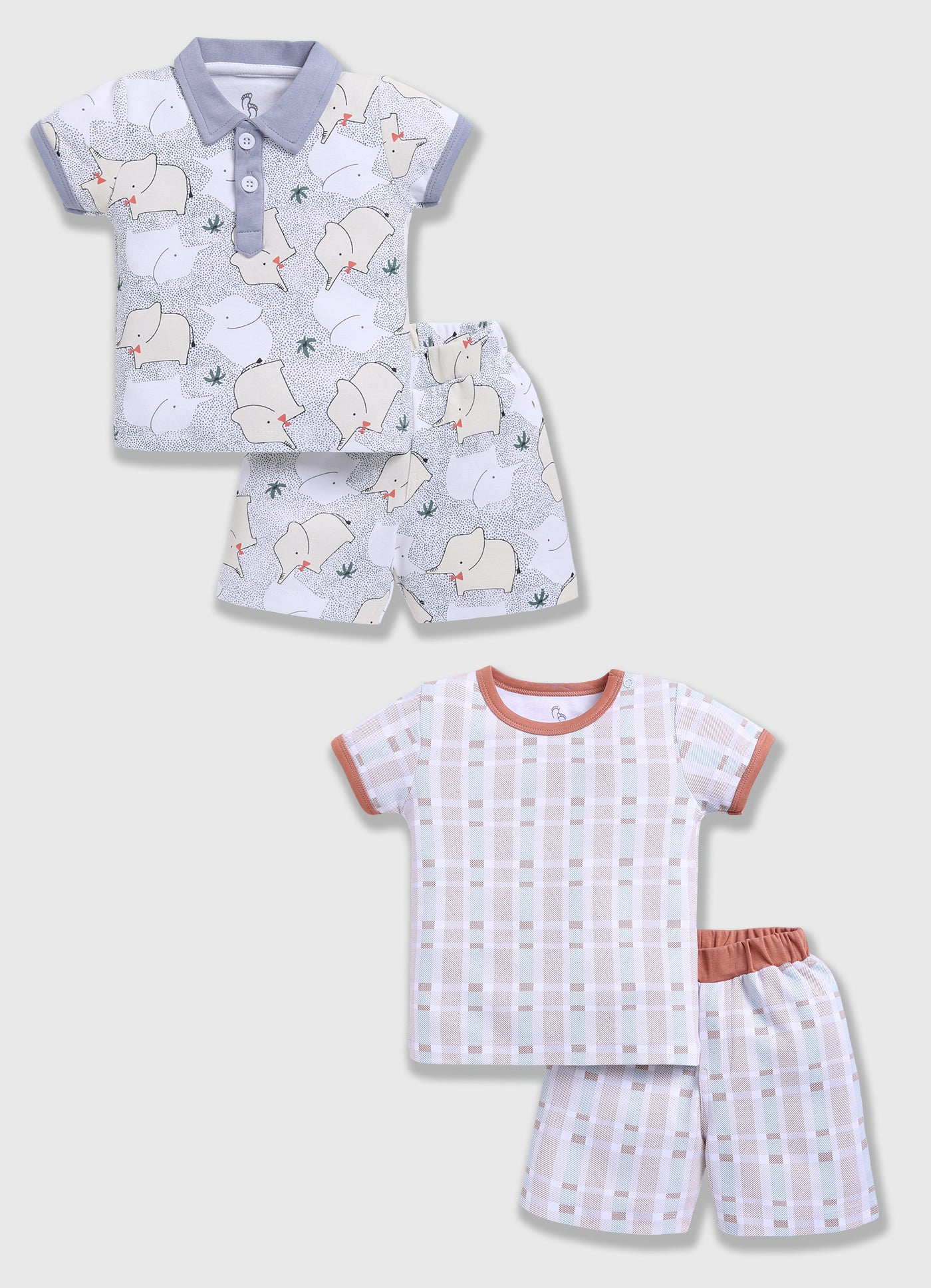 Half Sleeve Top & Bottom for Boys - Light Green & Tan