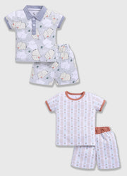 Half Sleeve Top & Bottom for Boys - Light Green & Tan