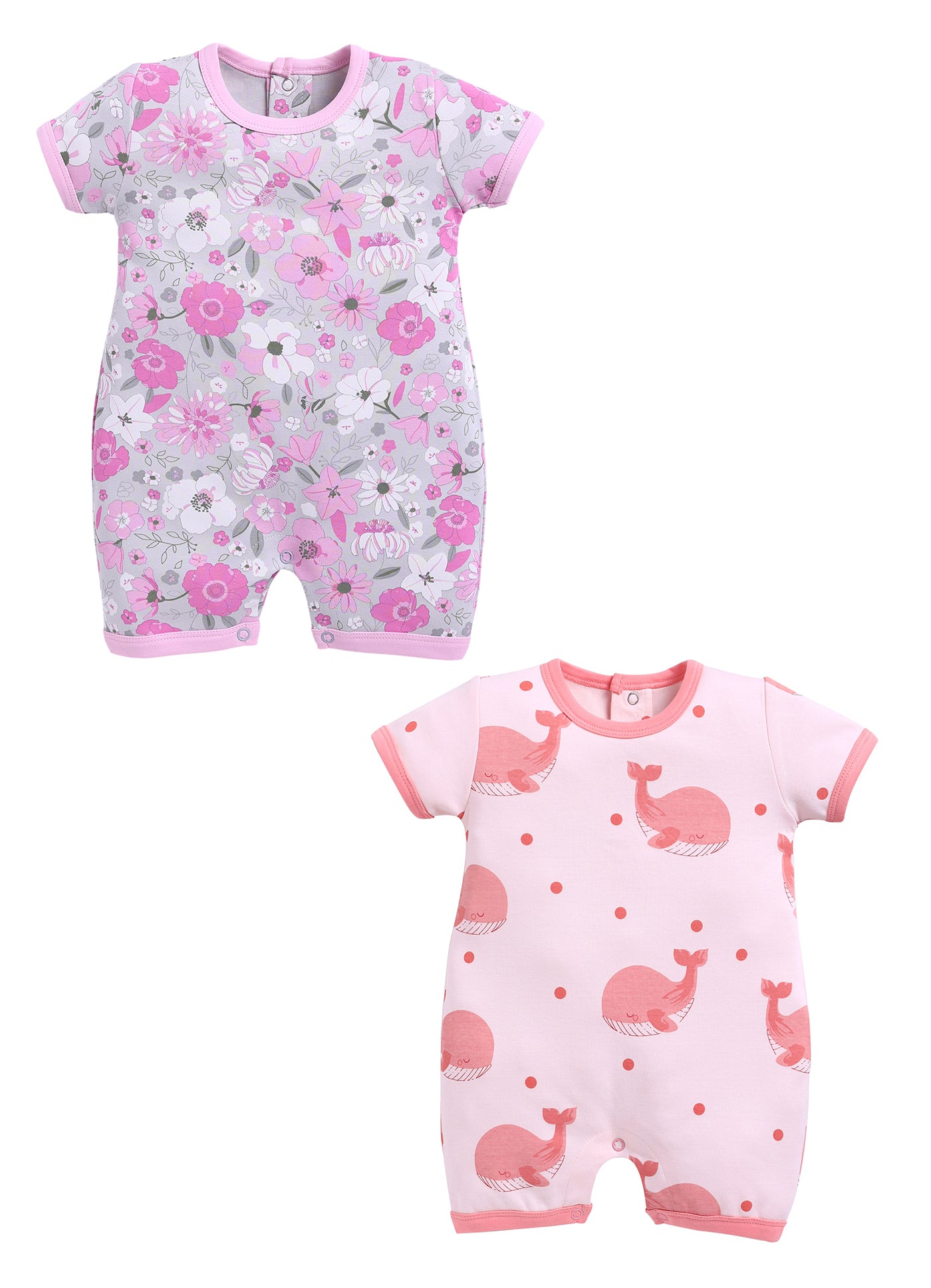 Half Sleeve Romper for Girls - Salmon & Pink
