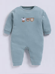Full Sleeve Romper for Boys – Dusty Blue Animal Embroidered