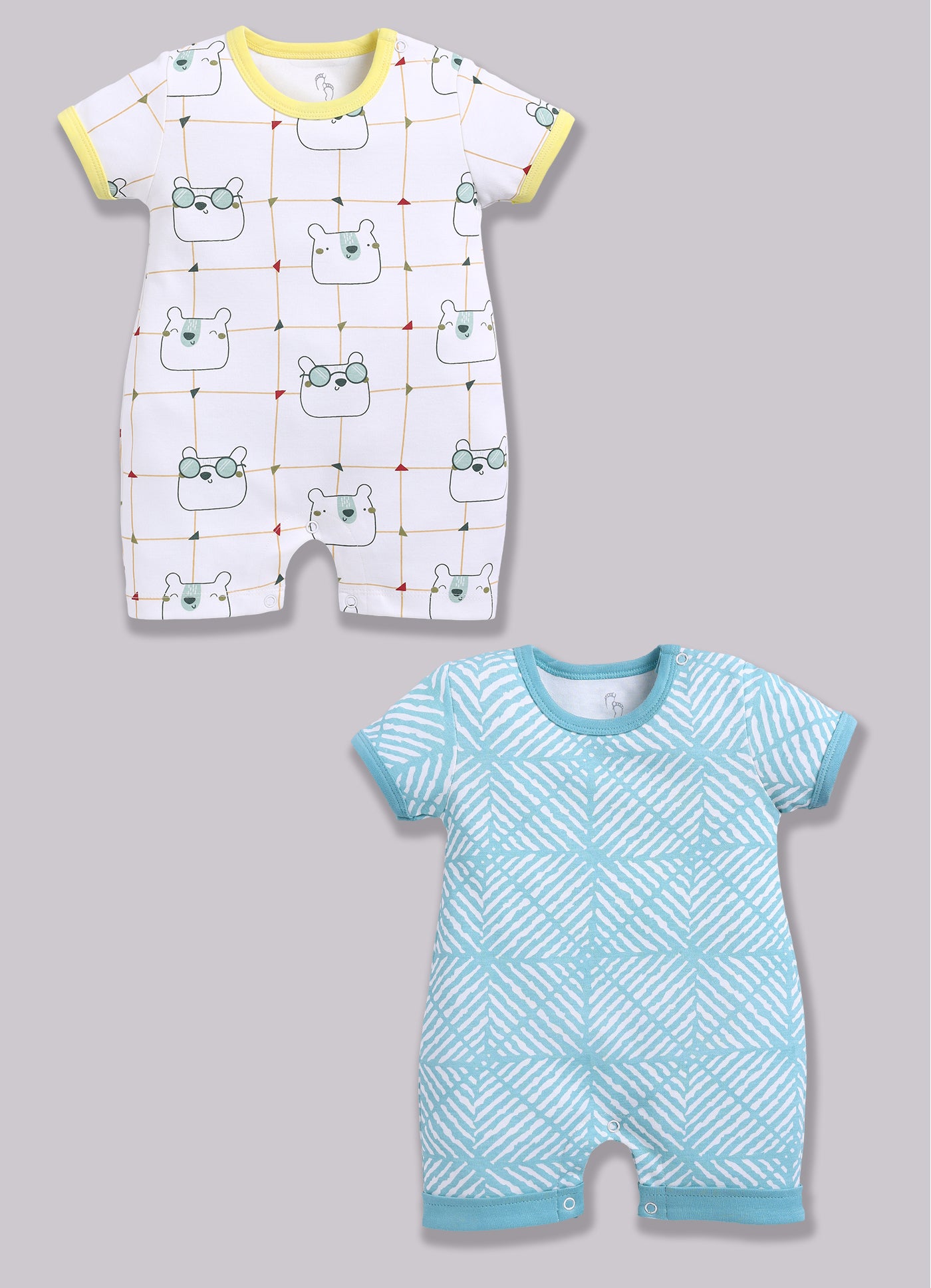 Half Sleeve Romper for Boys - Sea Green & Green