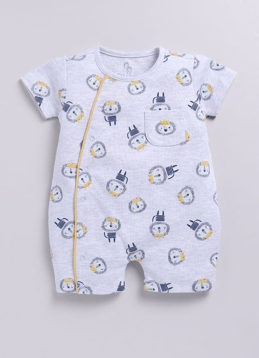 Hedgehog Happiness Baby Boy Summer Romper, Soft Cotton & Cute Print-GREY