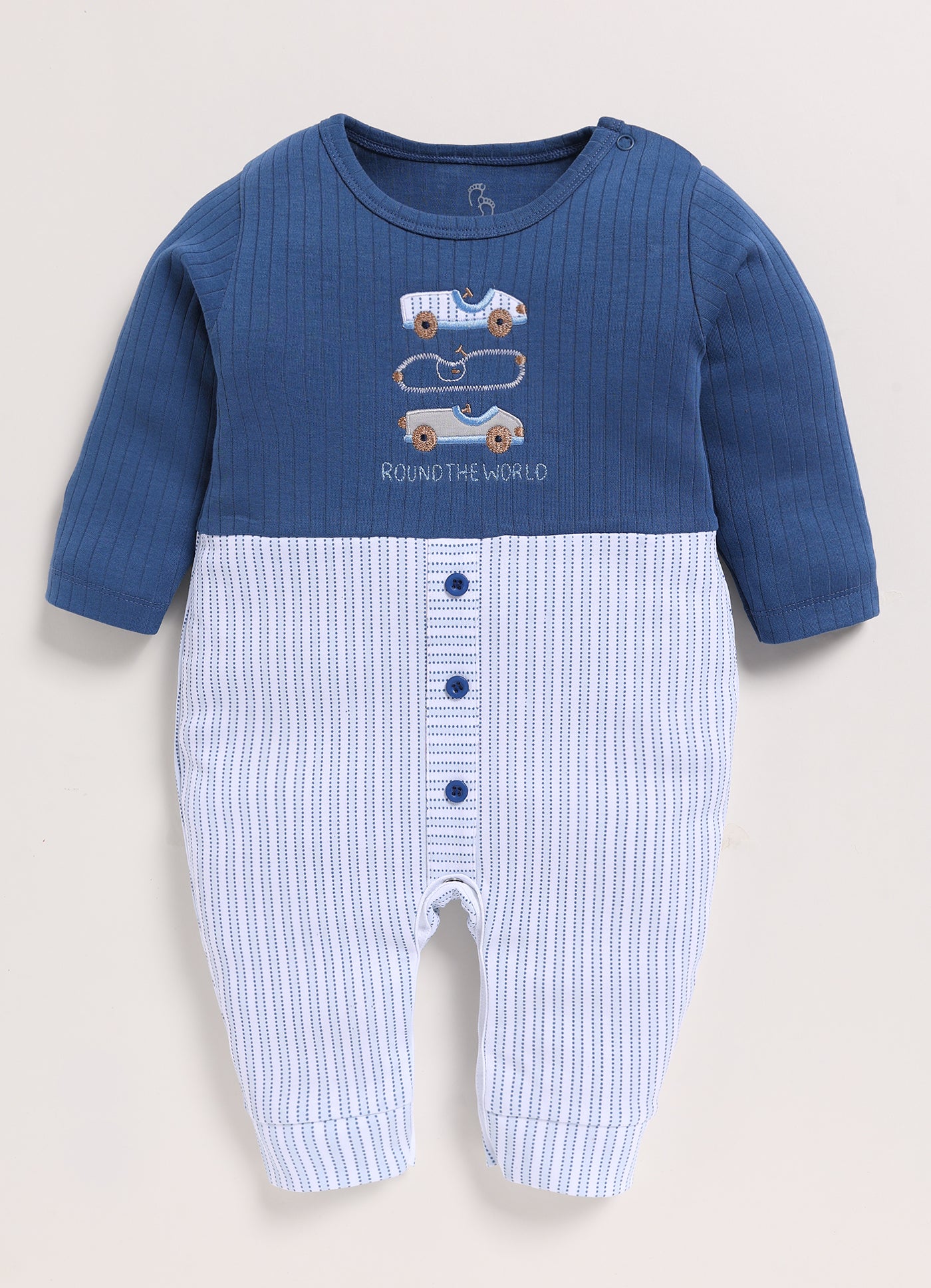 Full Sleeve Romper for Boys – Classic Blue Around the World