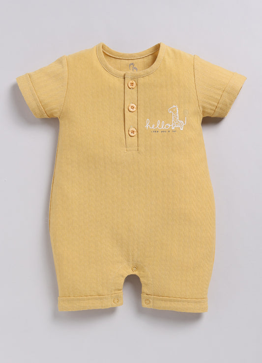 Baby Boy Short Sleeve Romper with Hello Giraffe Design-Yellow